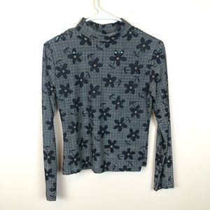 Vintage Chocolate forest green daisy turtleneck